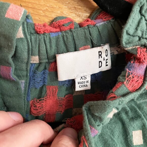 Ro & De Multicolor Pattern High Neck Long Sleeve Blouse Green Size Extra Small - Picture 3 of 8